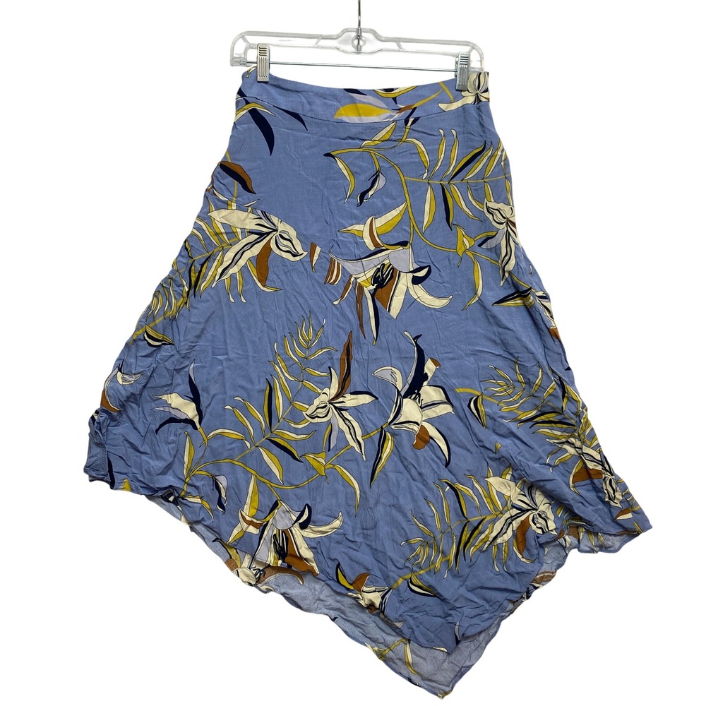 Marfinno Skirt Womens M Blue Tropical Floral Asymmetrical O-Ring Detail